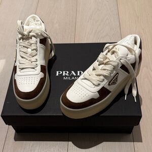 Prada Women’s White and Brown Platform Sneakers